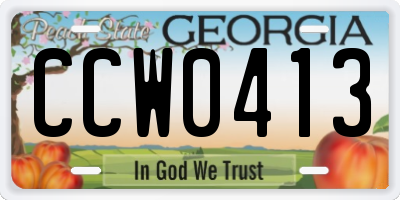 GA license plate CCW0413