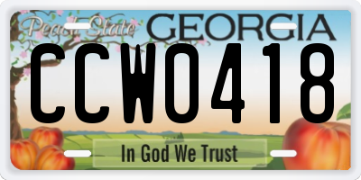 GA license plate CCW0418