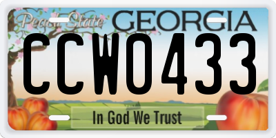 GA license plate CCW0433