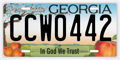 GA license plate CCW0442