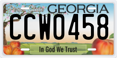 GA license plate CCW0458
