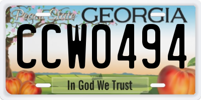 GA license plate CCW0494