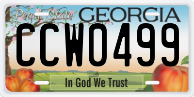 GA license plate CCW0499