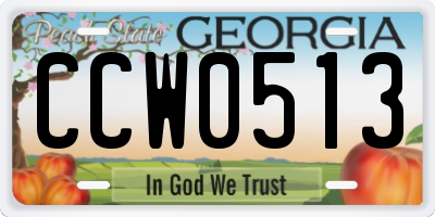 GA license plate CCW0513