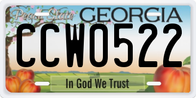 GA license plate CCW0522