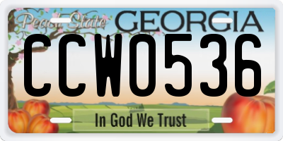 GA license plate CCW0536