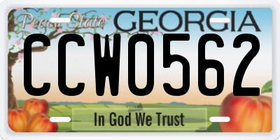 GA license plate CCW0562
