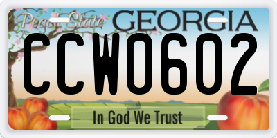GA license plate CCW0602