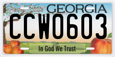 GA license plate CCW0603
