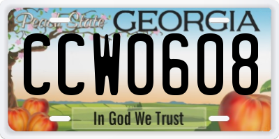 GA license plate CCW0608