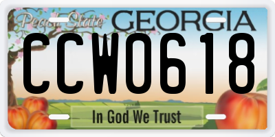 GA license plate CCW0618