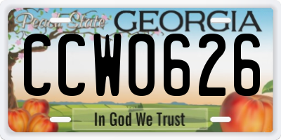 GA license plate CCW0626