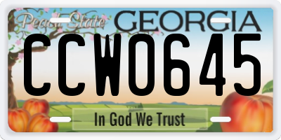 GA license plate CCW0645
