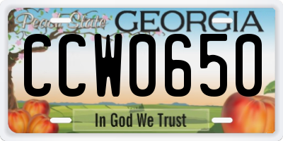 GA license plate CCW0650