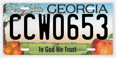GA license plate CCW0653