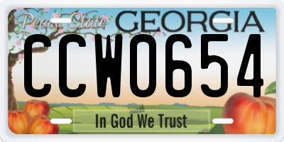 GA license plate CCW0654