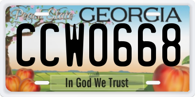 GA license plate CCW0668