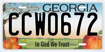 GA license plate CCW0672