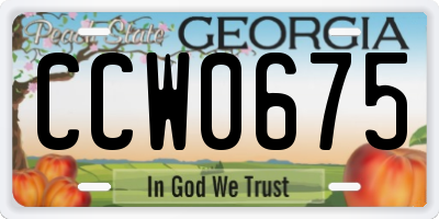 GA license plate CCW0675