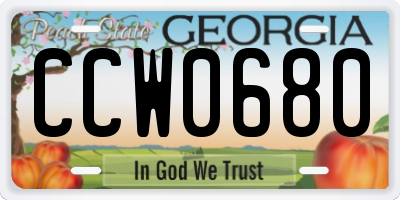 GA license plate CCW0680