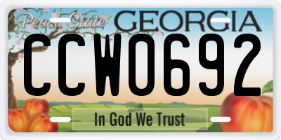 GA license plate CCW0692