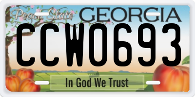 GA license plate CCW0693