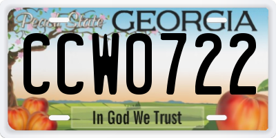 GA license plate CCW0722