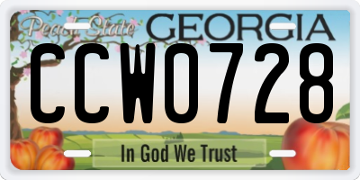 GA license plate CCW0728