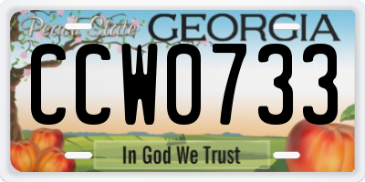 GA license plate CCW0733