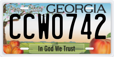 GA license plate CCW0742