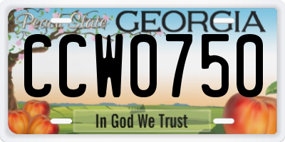 GA license plate CCW0750