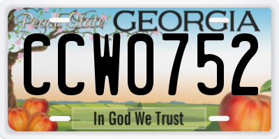 GA license plate CCW0752