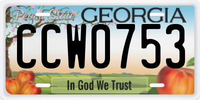 GA license plate CCW0753