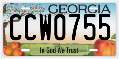 GA license plate CCW0755