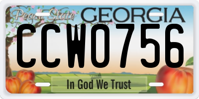 GA license plate CCW0756