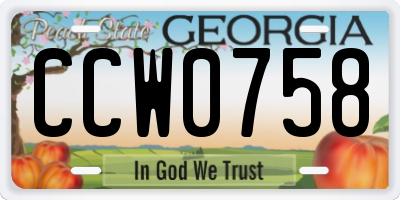 GA license plate CCW0758