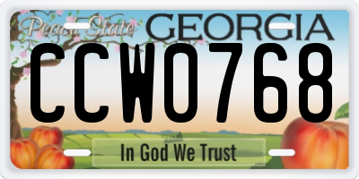 GA license plate CCW0768