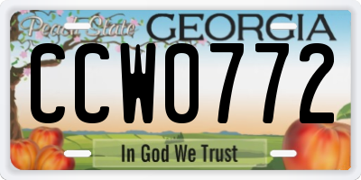 GA license plate CCW0772