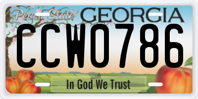 GA license plate CCW0786