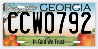 GA license plate CCW0792