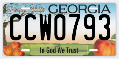 GA license plate CCW0793