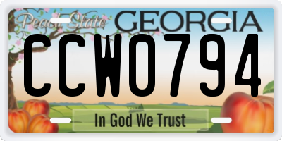 GA license plate CCW0794