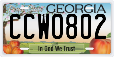 GA license plate CCW0802