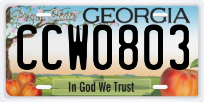 GA license plate CCW0803