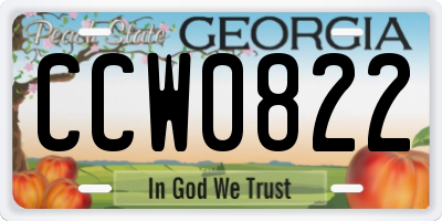 GA license plate CCW0822