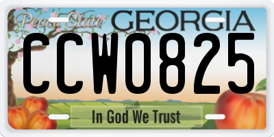 GA license plate CCW0825