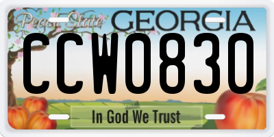 GA license plate CCW0830