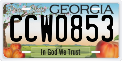 GA license plate CCW0853