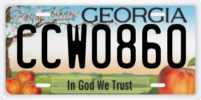 GA license plate CCW0860