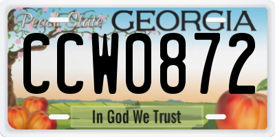 GA license plate CCW0872